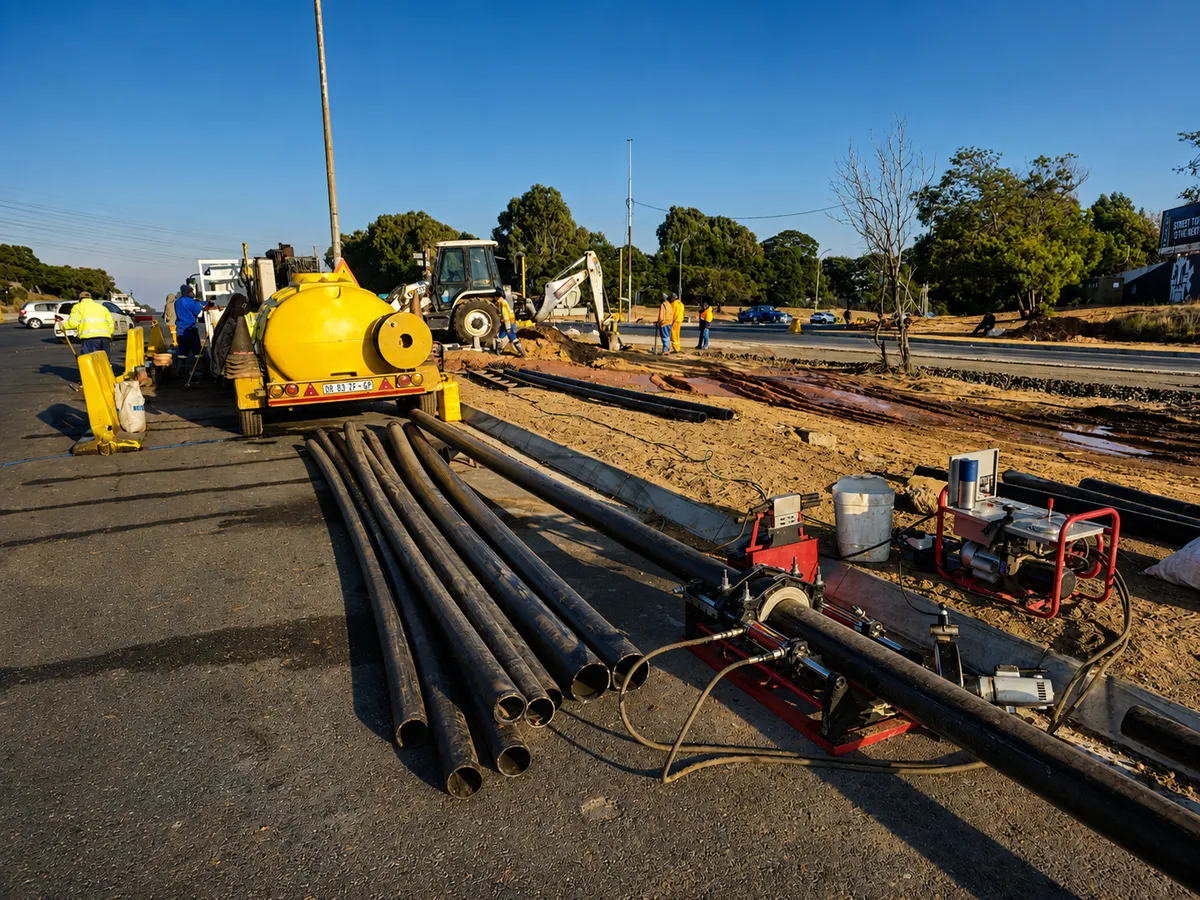HDPE pipes stacked ready for butt welding